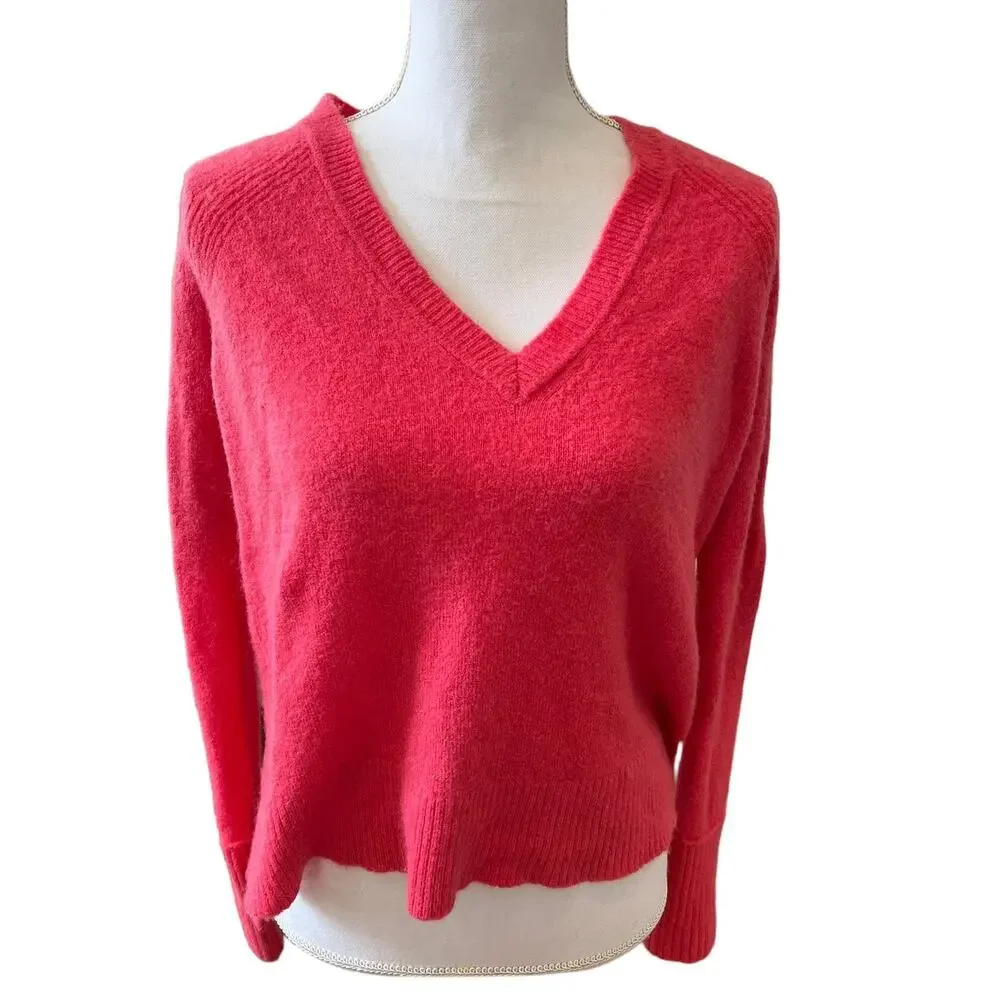 J Crew Boxy Oversized Wool Alpaca Blend V Neck Sweater Melon XS